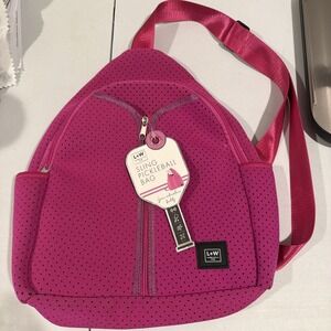 L+W WELLNESS CLUB SLING PICKLEBALL BAG PINK HOLDS 2 PADDLES 4 BALLS MULTI POCKET